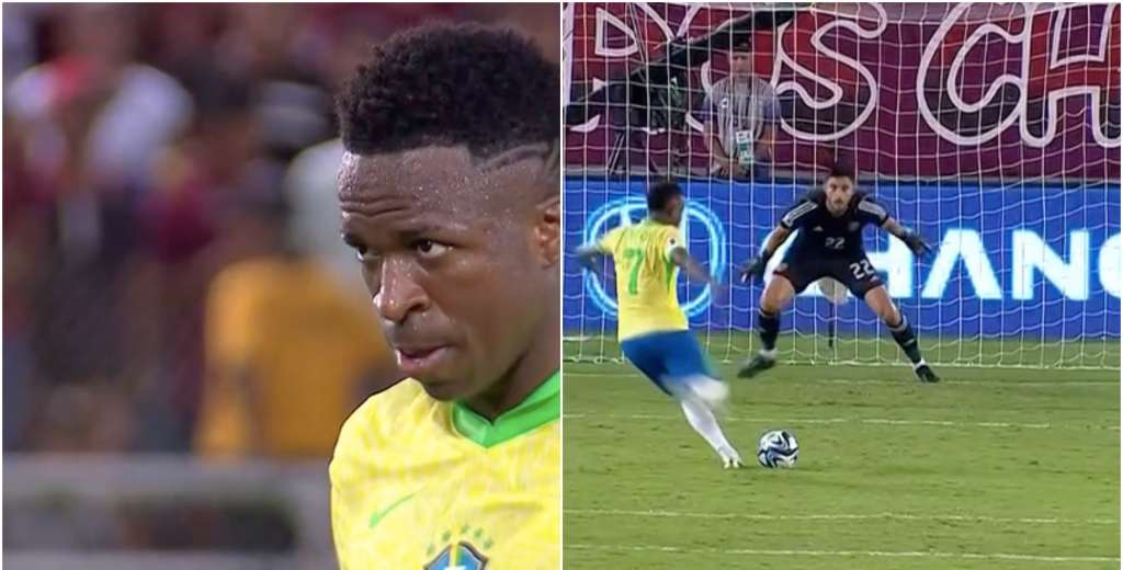 Esto es ins&oacute;lito: Vinicius pate&oacute; el peor penal de su vida y hasta pifi&oacute; el rebote
