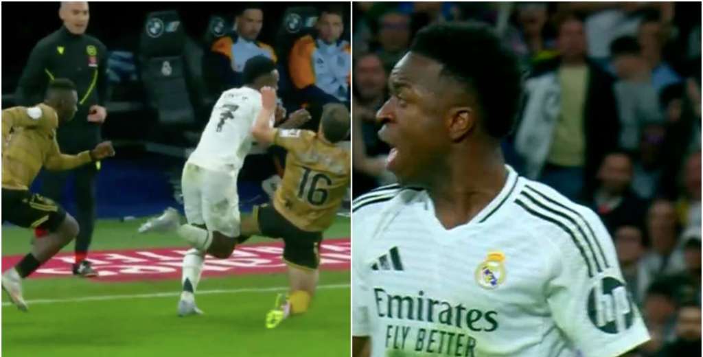 Si lo agarra de lleno, lo lesiona: se lanzó a romper a Vinicius...