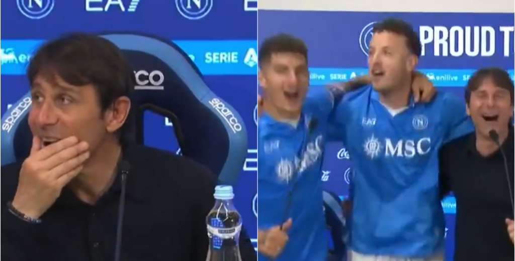 Napoli es una fiesta: Conte hablaba con la prensa y se sumó a los festejos...