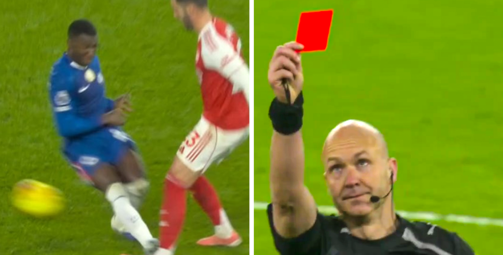 Caicedo se pasó, pegó un planchazo criminal y se fue expulsado ante Arsenal FC