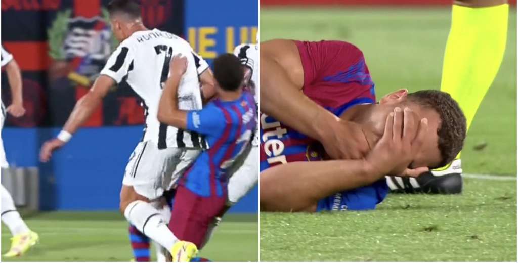 El dur&iacute;simo codazo de Cristiano en la boca de Dest