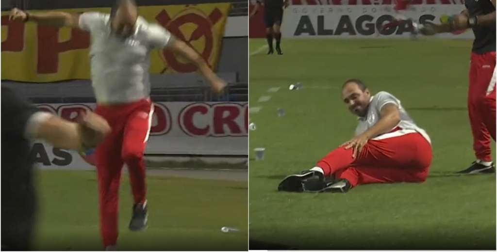 Ins&oacute;lito: el DT quiso festejar el gol de su equipo y se rompi&oacute; todo