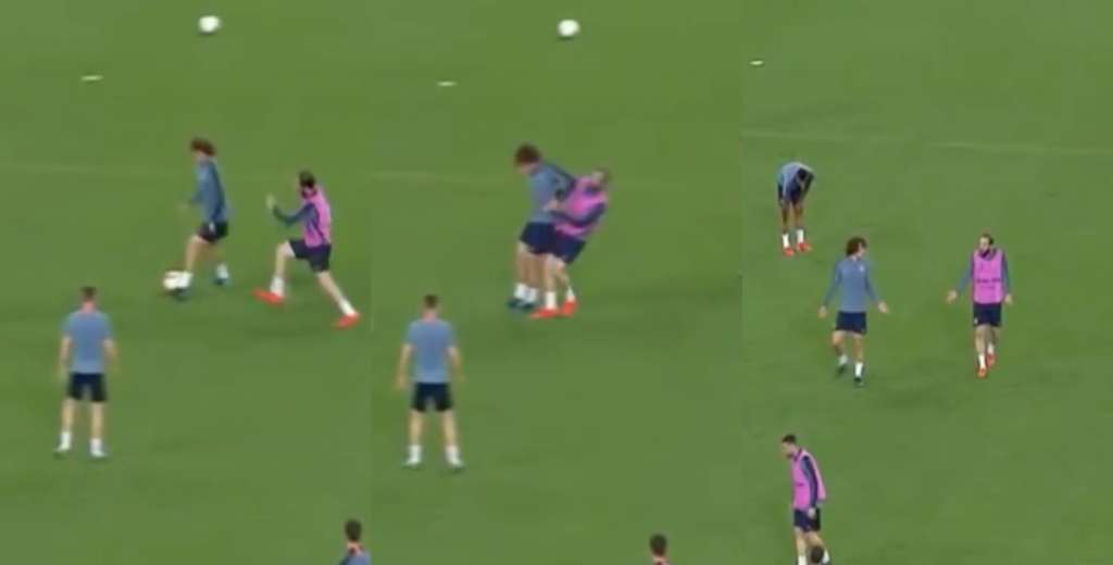 David Luiz le metió un codazo a Higuaín y se suspendió la práctica en Chelsea