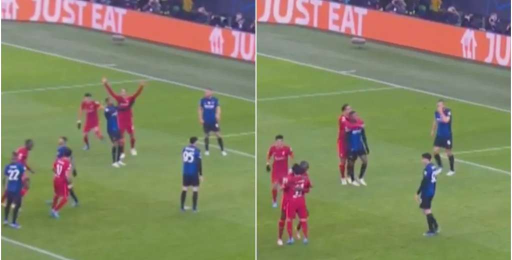 Van Dijk y su festejo en el gol de Salah: fue a abrazar a un jugador del Inter