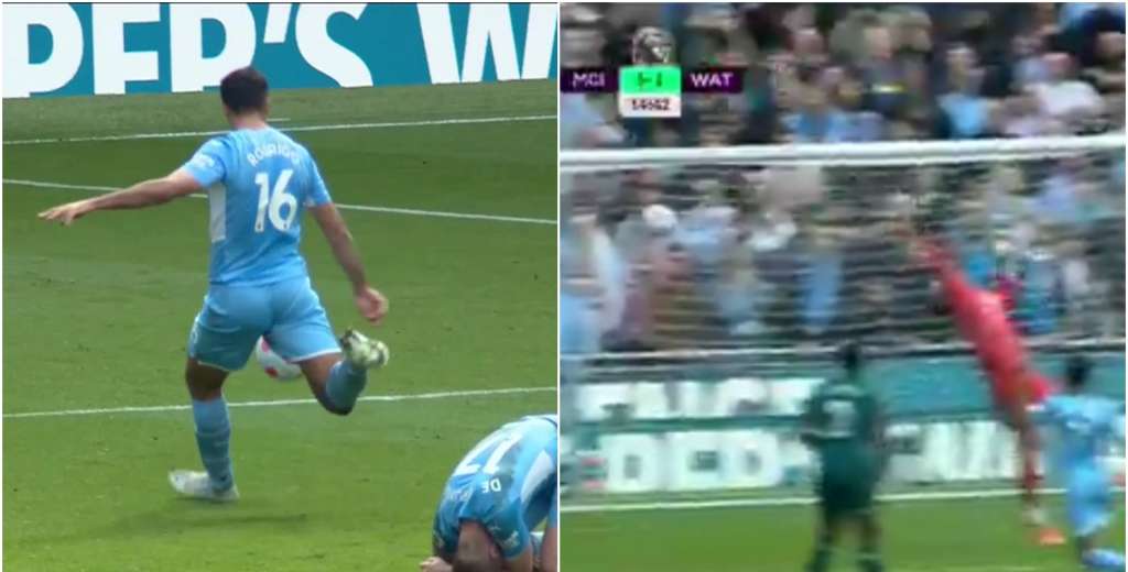 Misil inatajable:Rodri sacó un hermoso remate y le rompió el arco al Watford