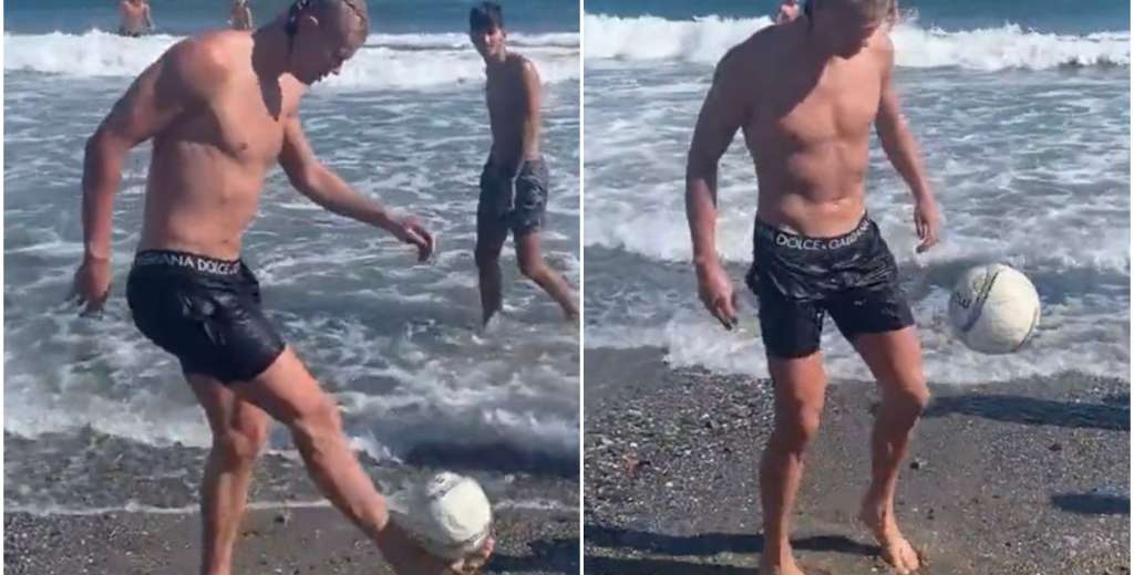 Por esto Haaland es único: hizo jueguitos con unos chicos en la playa