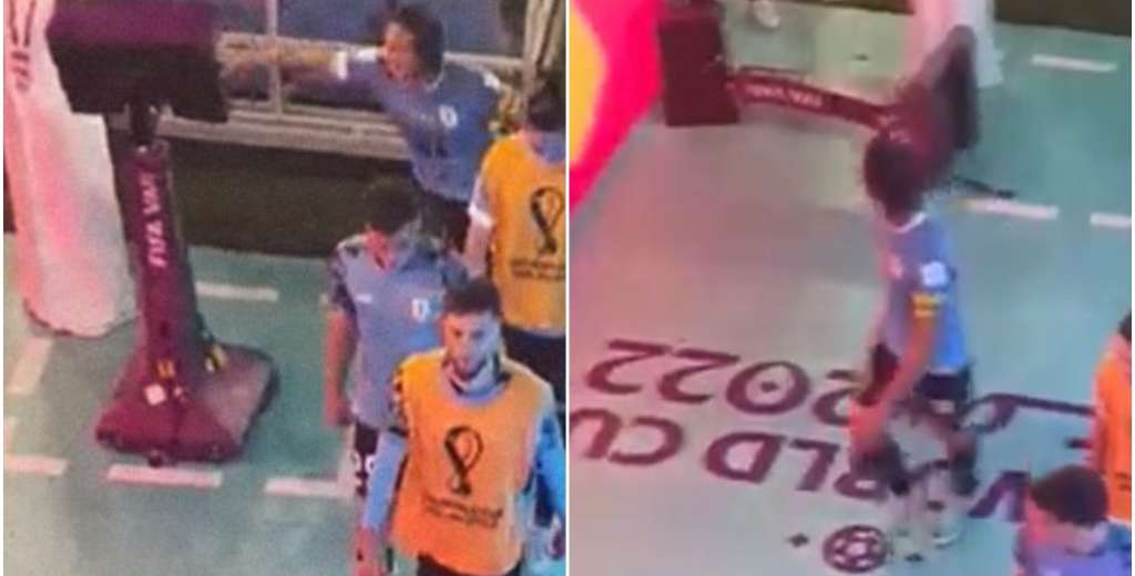 Cavani como nunca antes: destruyó una pantalla del VAR tras la eliminación de Uruguay