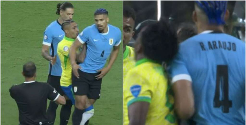 Araujo fue directo a empujar a Endrick y Raphinha sali&oacute; a defenderlo con todo